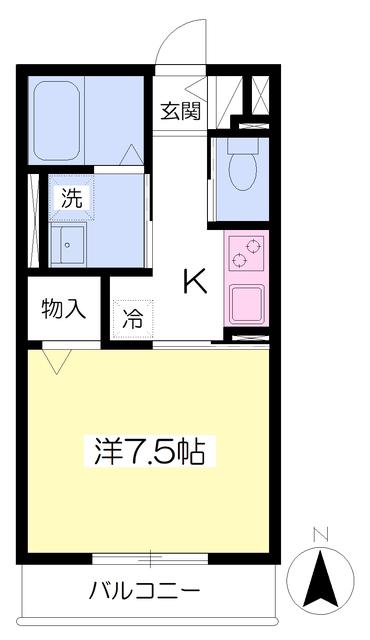 ルミウスB棟(1K/1階)の間取り写真