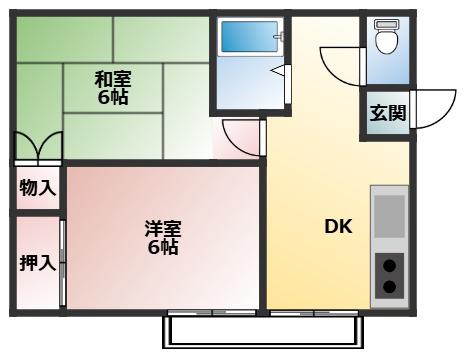 ワンダーミューII(2DK/1階)の間取り写真