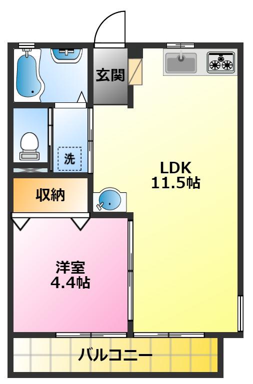 MOSALIE(1LDK/1階)の間取り写真