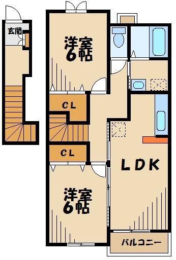 カーサフィオーレ(2LDK/2階)の間取り写真