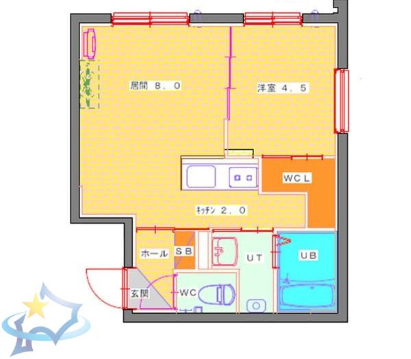 GRAND PLACE HASSAMU(1LDK/1階)の間取り写真