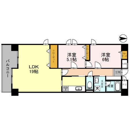 猪名寺ニュープラザ(2LDK/6階)の間取り写真