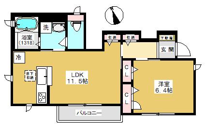 リラフォートI(1LDK/1階)の間取り写真