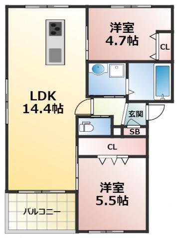 メルヴェーユ(2LDK/2階)の間取り写真