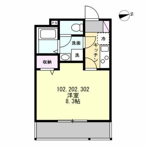 ベイルーム湘南台北(1K/2階)の間取り写真