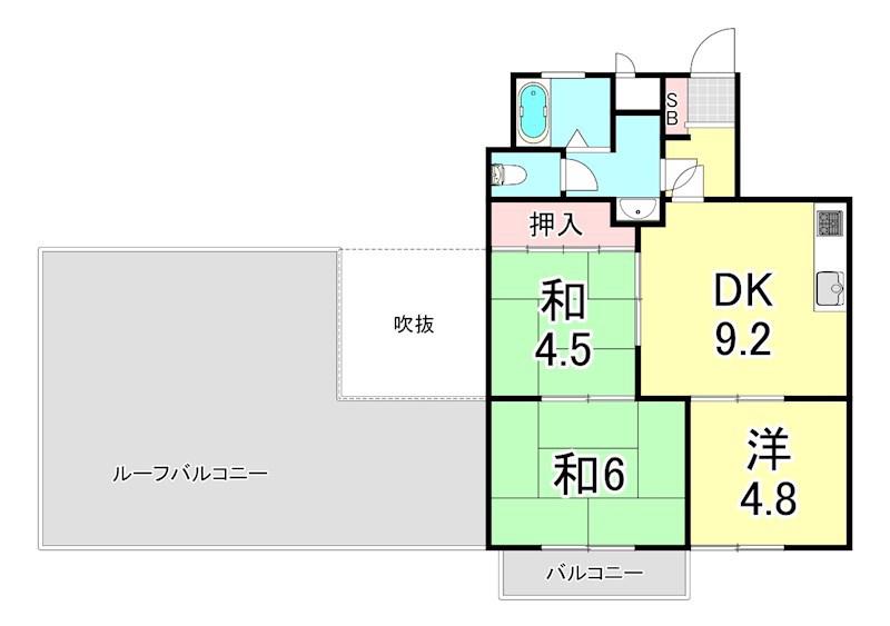 ウィング長田北町(3DK/8階)の間取り写真