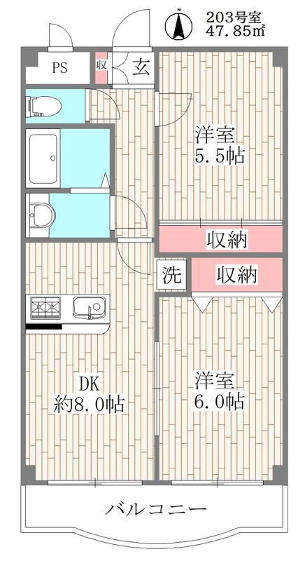 リベラル本郷(2DK/2階)の間取り写真