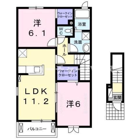 メゾン・ド・リヴィエールD(2LDK/2階)の間取り写真