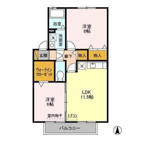 メルヴェイユA・B・C(2LDK/2階)の間取り写真