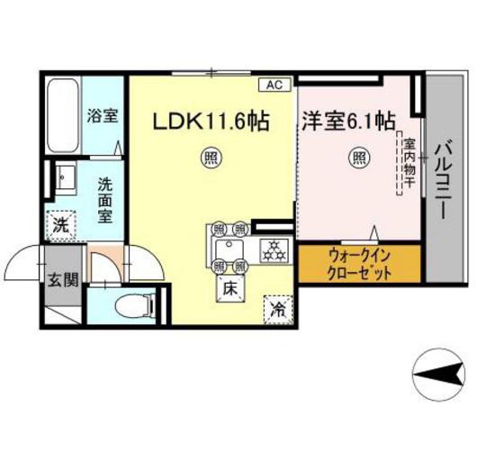タウン清心(1LDK/1階)の間取り写真