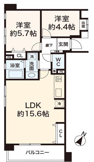 クレール神戸上沢通(2LDK/2階)の間取り写真