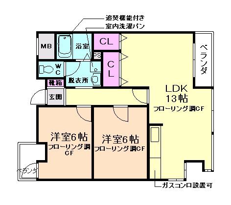 アパートメントビル多田(2LDK/5階)の間取り写真
