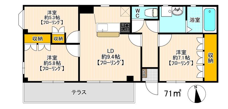 メルヴェール・ヒロ(3LDK/1階)の間取り写真