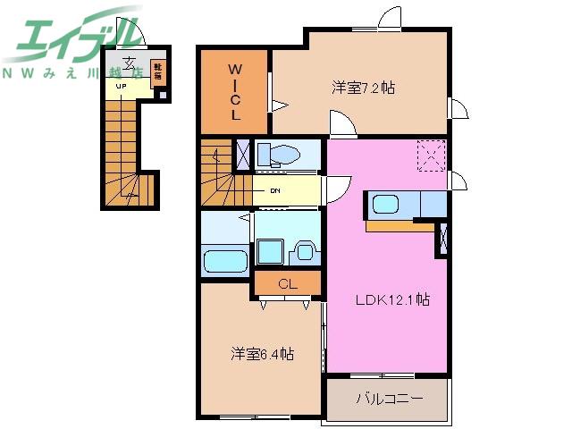 マイユクール桑名(2LDK/2階)の間取り写真