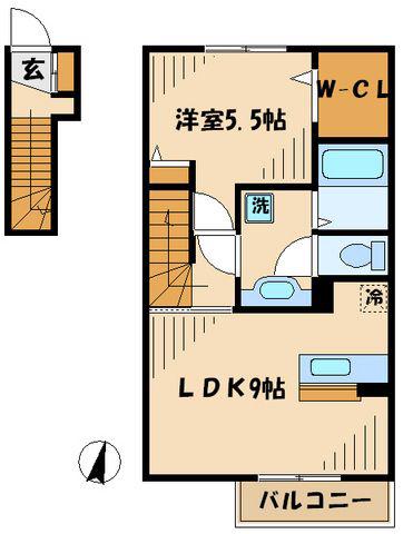 サニーフラット(1LDK/2階)の間取り写真
