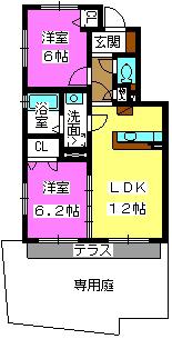 カームガーデン寺塚(2LDK/1階)の間取り写真