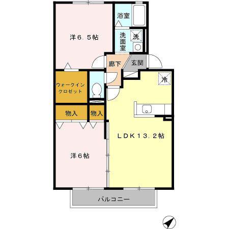 コスモガーデンB棟(2LDK/2階)の間取り写真