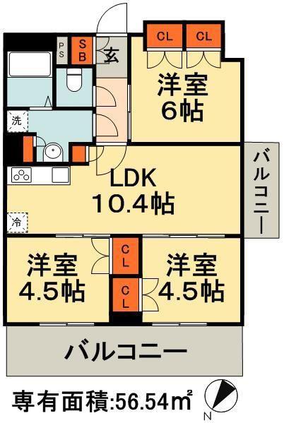 ヒューリックレジデンス千葉中央(3LDK/2階)の間取り写真