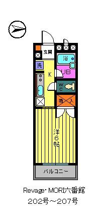 REVAGE・MORI六番館(1K/2階)の間取り写真