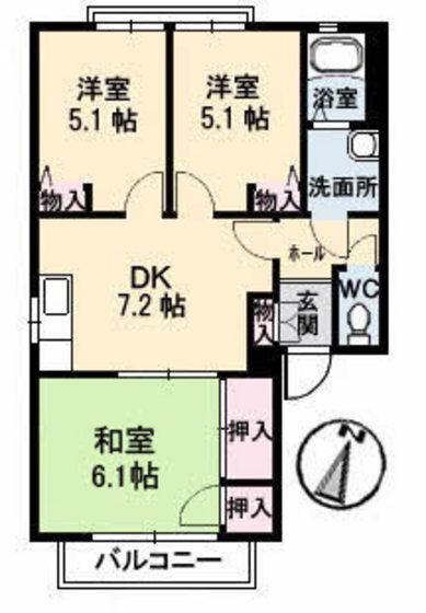 ハイツ西光寺 A棟(3DK/2階)の間取り写真