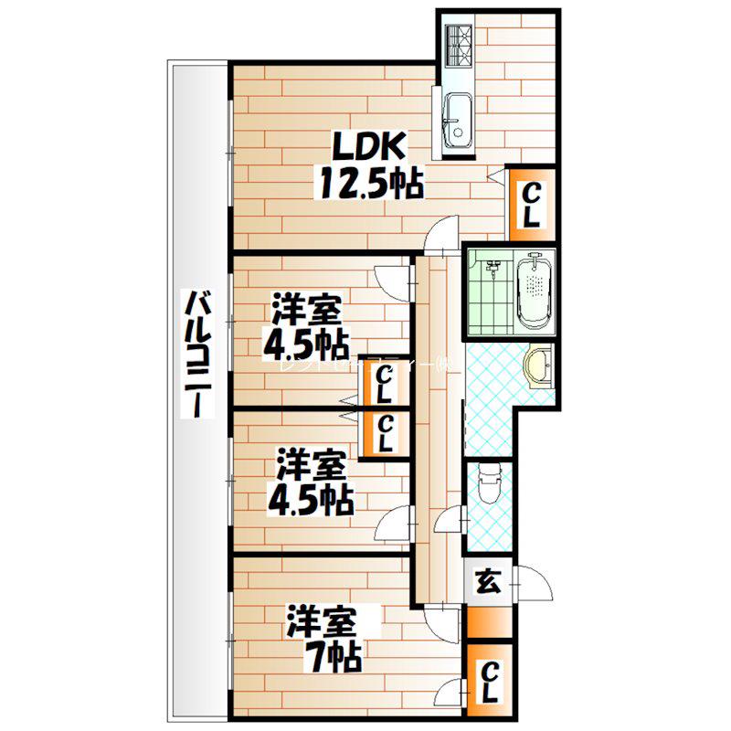 小倉D.C.TOWER(3LDK/8階)の間取り写真