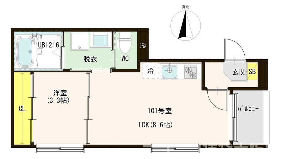 平野市町一丁目B(1LDK/1階)の間取り写真