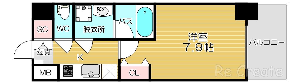 スプランディッド上本町ウエスト(1K/4階)の間取り写真