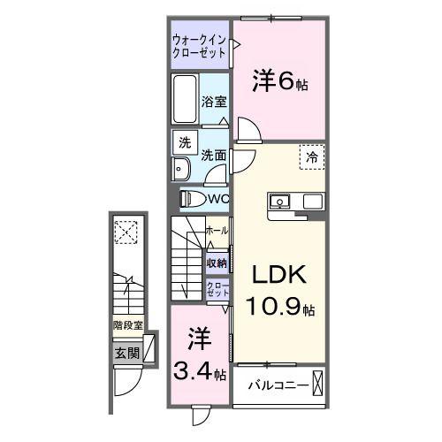 ヒカルサ船橋小室サウスII(2LDK/2階)の間取り写真