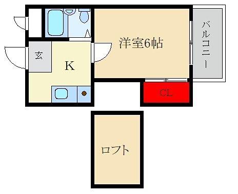 ユウビパレス茄子作(1K/2階)の間取り写真