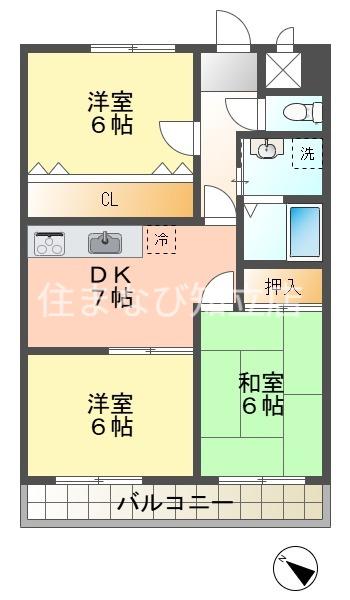 レビュー横山(3DK/4階)の間取り写真