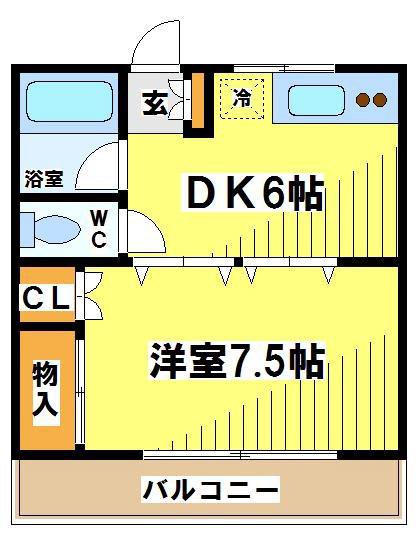 ベルハウス上石原(1DK/1階)の間取り写真