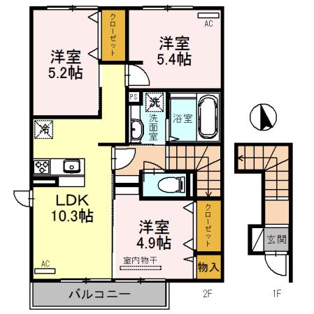 グランシャリオN(3LDK/2階)の間取り写真