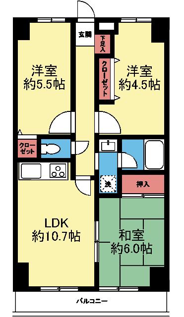 ルミエール山本(3LDK/2階)の間取り写真