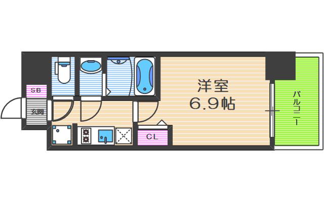 プレミアムコートあわざウエスト(1K/9階)の間取り写真