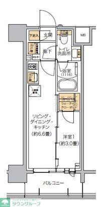 リビオメゾン芝浦(1DK/3階)の間取り写真