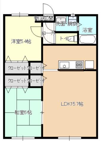 ロータスポンドB(2LDK/1階)の間取り写真