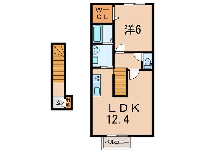 ヒルズ塩屋山手B棟(1LDK/2階)の間取り写真