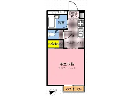 ドリームヒル(ワンルーム/2階)の間取り写真