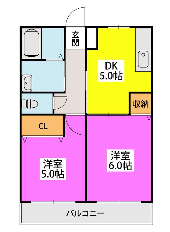 パーシモン(2DK/1階)の間取り写真
