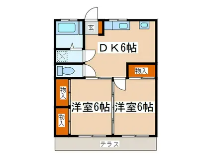 コーポ倉本B(2DK/2階)の間取り写真