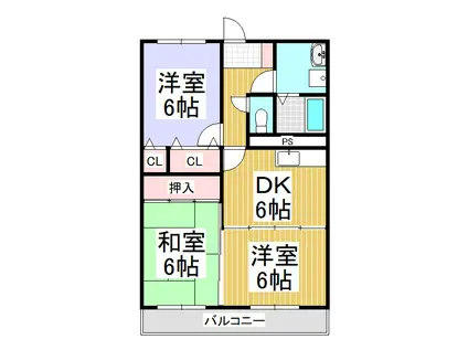 マンション スカイヒルズ(3DK/3階)の間取り写真