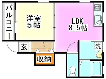 KMハイツVIII B棟(1LDK/2階)の間取り写真