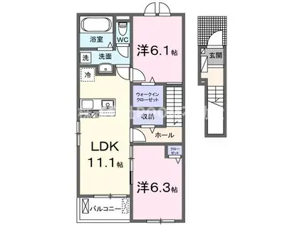 アスティーレ志比田 B(2LDK/2階)の間取り写真