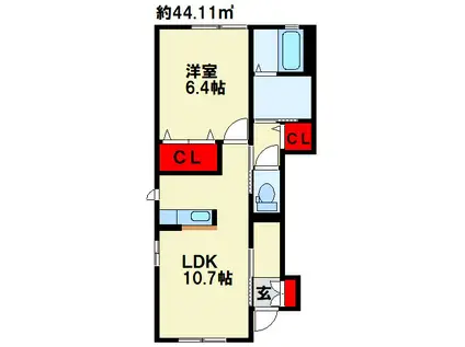 シャーメゾン輝(1LDK/1階)の間取り写真