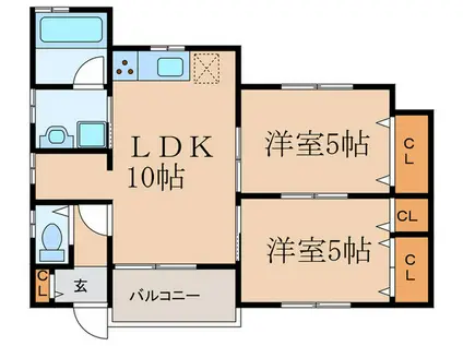 ハイライフハイツ福角(2LDK/1階)の間取り写真