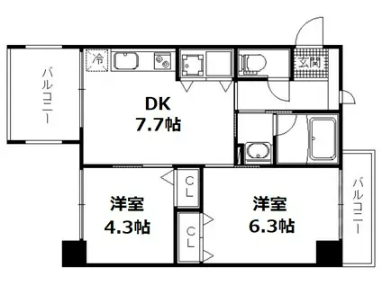 ラティス東野(2LDK/4階)の間取り写真