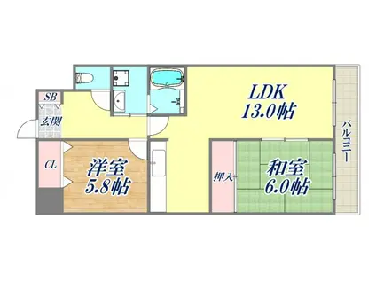 メルベーユ西宮Ⅱ(2LDK/6階)の間取り写真