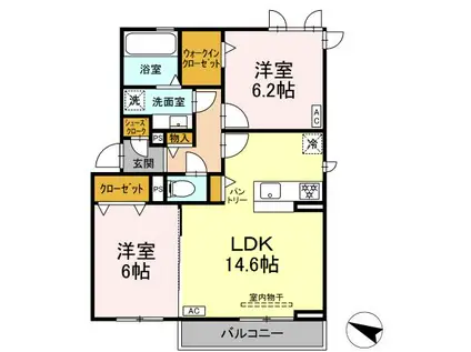 D-SQUARE三ノ輪(2LDK/2階)の間取り写真