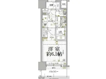 エスリード神戸兵庫駅マリーナスクエア(1K/6階)の間取り写真