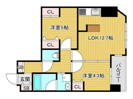 アーデンタワー北堀江(2LDK/8階)の間取り写真